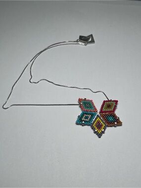 Multicolor Beaded Star Pendant Necklace - Silver Chain